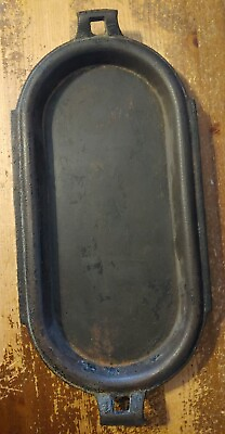 #ad Vintage Cast Iron Long Oval Griddle Sad Iron #7 Two Handled Grill Pan Black $125.00