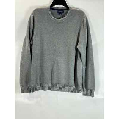 LANDS#x27; END Men#x27;s Gray Crewneck Cotton Drifter Pullover Sweater SZ L $40.00