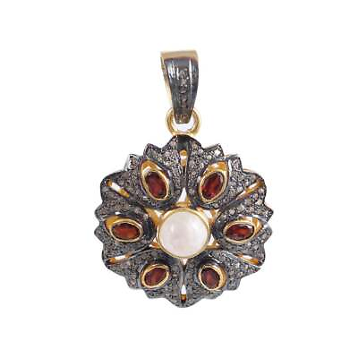 #ad Pendent Natural Pave Diamond Garnet Moonstone Gemstone 925 Silver Fine Jewelry $206.62