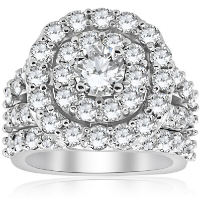 #ad Huge 4 1 3 ct Real Diamond Cushion Double Halo Engagement Ring Wedding Set Gold $2439.99