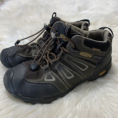 #ad Keen Targhee Brown Black Accent Leather Boys Bungee Hiking Shoes Boots Size 4 $19.97