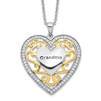 #ad Sterling Silver Gold plated Grandma 18quot; Heart Necklace For Women $126.00