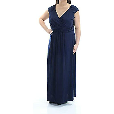 #ad NWT NY Collection Womens 1X Plus Sleeveless Empire Maxi Dress Navy Blue 5482 $39.20