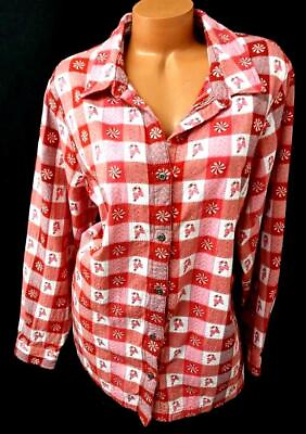 Blair pink red candy canes button down long sleeve christmas top 2XL $14.99