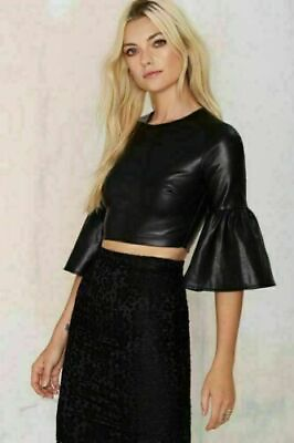 #ad Leather Trendy Black Women#x27;s Top Real Lambskin Party Stylish Casual Classy $139.50