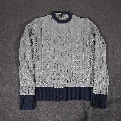 #ad J Crew Cable Knit Cotton Sweater Mens L Slim Fit Crewneck Pullover Classic Gray $29.99