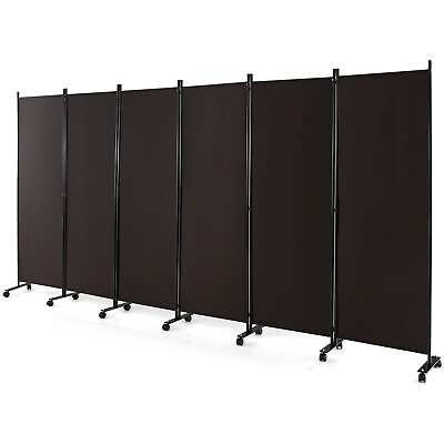 #ad 6 Panel Folding Room Divider 6FT Rolling Privacy Screen w Lockable Wheels Brown $119.99