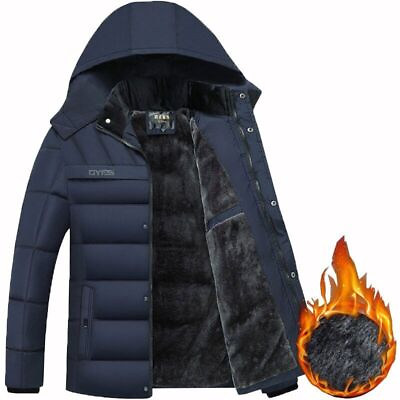 #ad Men Thick Warm Clothing Mens Winter Jacket Gift Parka Fleece Hooded Winter Coat $44.99