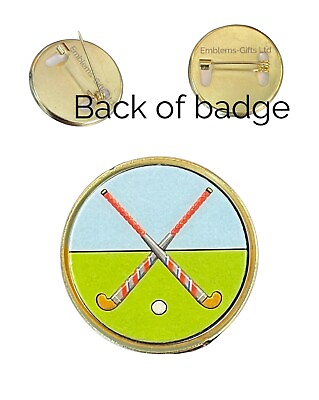 #ad Crossed Hockey Sticks 27mm Metal Lapel Pin Badge Domed Insert GBP 4.99