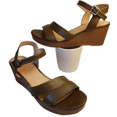 #ad Women#x27;s Journey Collection Reegan Strappy Brown Wedge Sandals Shoes Size 8.5M $20.99