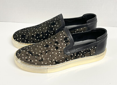 #ad Badgley Mischka Womens 9 Stars Glitter Slip On Shoes Loafers Black Gold $27.19