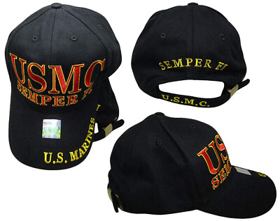 #ad USMC Semper Fi U.S. US Marines Black Adjustable Embroidered Cap Hat LICENSED $16.24