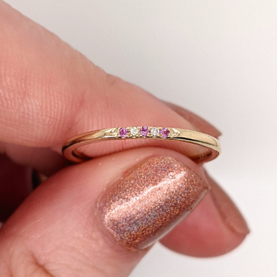 #ad Pink Sapphire and Diamond Band in Solid 14k White Yellow or Rose Gold $282.00