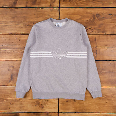 Vintage Adidas Graphic Sweatshirt S Three Stripe Originals Trefoil Grey Logo GBP 16.19
