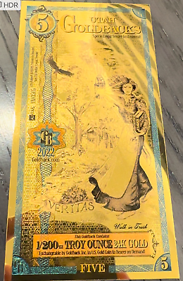 #ad 5 Utah Goldback 1 200 oz 24K Pure Gold Aurum Gold Foil Note IN STOCK $31.95