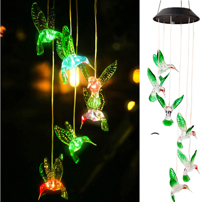 Solar Wind Chimes Light LED Hummingbird Color Changing Hanging Lamp Garden Decor $10.99