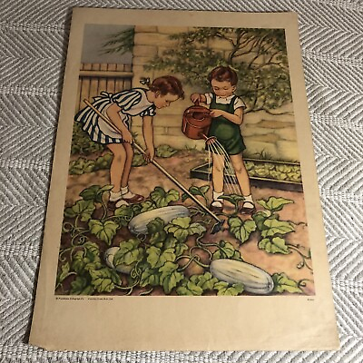 #ad Vintage Art Print Teaching Picture All Things Bright And Beautiful 17x12.25 $21.24