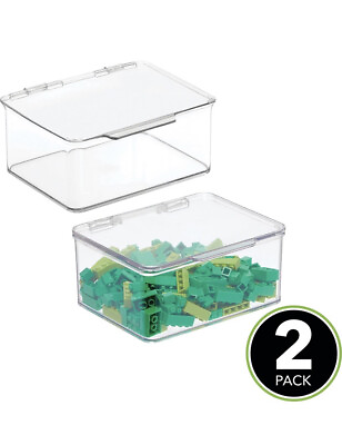 mDesign Plastic Playroom Gaming Storage Organizer Box Hinge Lid 2 Pack Clear $24.99