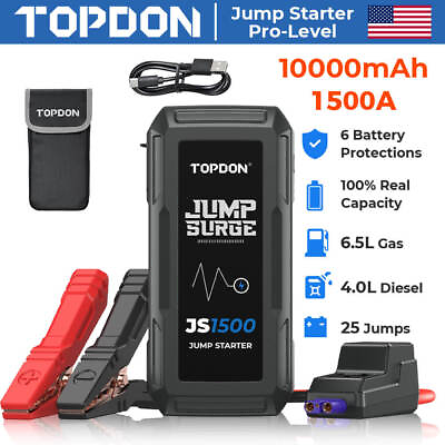 Jump Starter TOPDON 1500A Portable Car 12V Battery Booster Jumper Box Powerbank $69.99