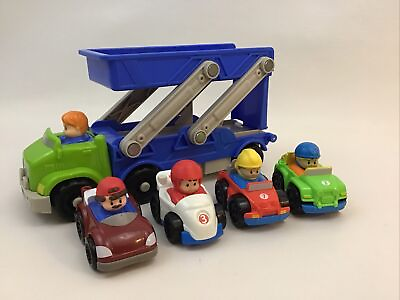 #ad Fisher Price Little People Ramp #x27;n Go Carrier With 4 Wheelies Cars Toy Lot B $36.95