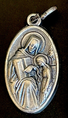 #ad Vintage Catholic Saint St Anne Silver Tone Medal Italy $12.99
