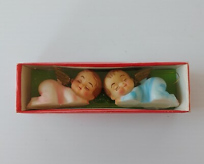 Vintage TWO ANGEL CUTEES : Hang or Stand Ornaments British Hong Kong in BOX $13.59