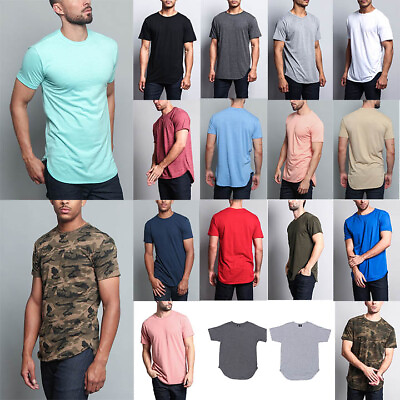 #ad Victorious Men#x27;s Hipster Solid Color Long Length Curved Hem T Shirt TS270 K21A $7.95