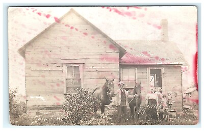 #ad Early Family Domestic View Horses Dogs Children Home Unknown RPPC Damaged $19.99