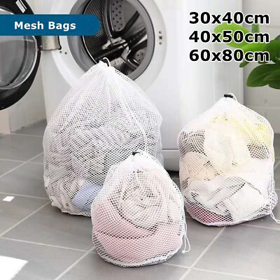 #ad 3Pcs Reusable Large Thickened Wash Washing Machine Mesh Net Bags Laundry Bag $5.99