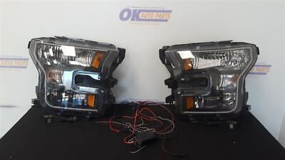 #ad 17 FORD F150 AFTERMARKET BLACK HOUSED HEADLIGHT LAMP SET WITH LED STRIPS $229.50