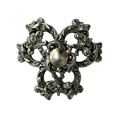 Florenza Victorian Revival Brooch Art Nouveau Silver Tone Costume Jewelry $29.00