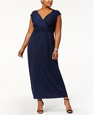 #ad NY Collection Plus Size Ruched Empire Maxi Dress Navy Size 1X $27.50