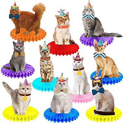 #ad 10Pcs Cat Honeycomb Centerpieces Cat Birthday Party Supplies Kitten Party Dec... $22.55