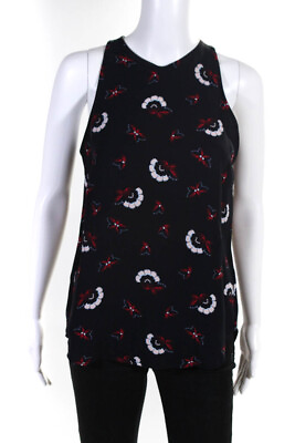 ALC Womens Crew Neck Sleeveless Floral Top Blouse Red Navy Blue Size 4 $32.01