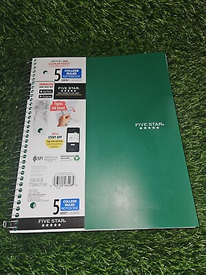 #ad Five Star Wire Bound Notebook 5 Subject 200 Sheets College Ruled 11X8.5 In Green $14.48