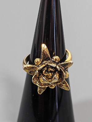 #ad Vintage Gold Tone Rose Flower Star Adjustable Band Ring Size 5 $6.99