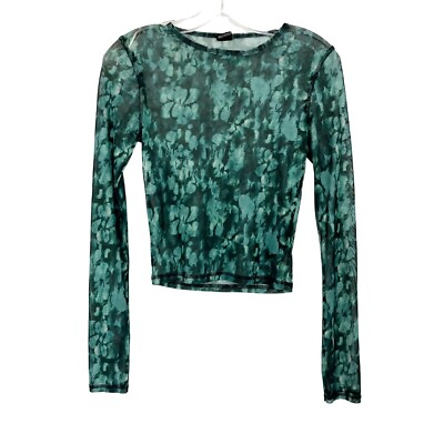 Urban Outfitters Green Printed Mesh Long Sleeve Top Crewneck Size Small $19.99