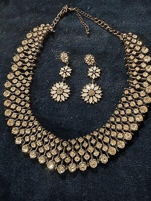 Costume jewelry Necklace and Earrings simulated diamond bronze tone $36.00