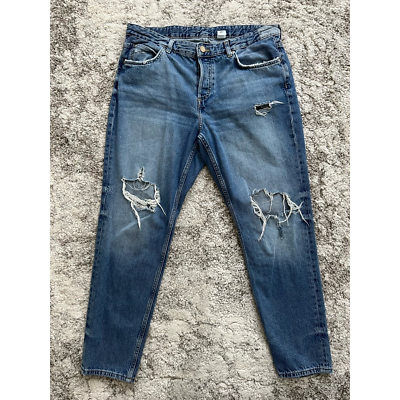 #ad amp;Denim Womens Boyfriend Straight Leg Jeans Blue Distressed Medium Wash Cotton 10 $9.74