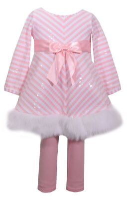 Bonnie Jean Girls Christmas Pink Sequined Striped Dress Leggings Set 2PCS #ad $15.00