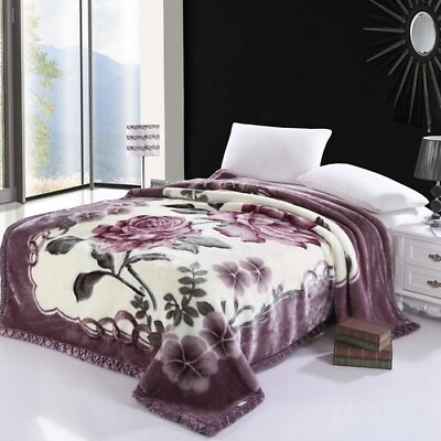 #ad Flowers Printed Faux Fur Fleece Throw Blanket Bedspread Luxury Bed Cover Set $136.24