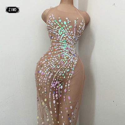 #ad 2022 Sequined mesh see through long dress ladies party club sexy evening dress $98.72