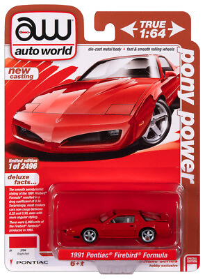 #ad Auto World Bright Torch Red 1991 Pontiac Firebird Formula 1:64 Scale Diecast Car $7.49