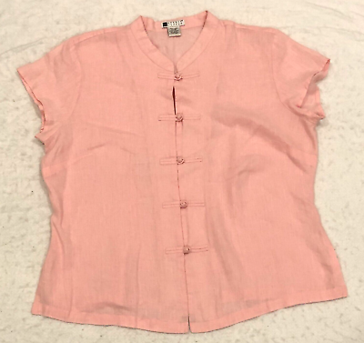 #ad Carole Little Womens Linen Blouse Size XL Pink Button Front Cap Sleeve $16.49