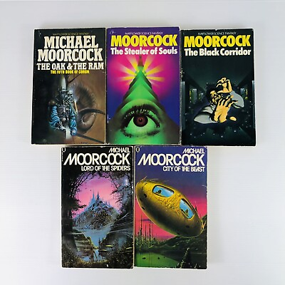 #ad 5x Michael Moorcock Vintage Paperback Book 1970s 1980s Science Fiction Mayflower AU $34.80