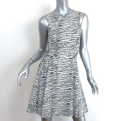 #ad Proenza Schouler Crisscross Neck Dress White Black Printed Silk Crepe Size 2 $230.00