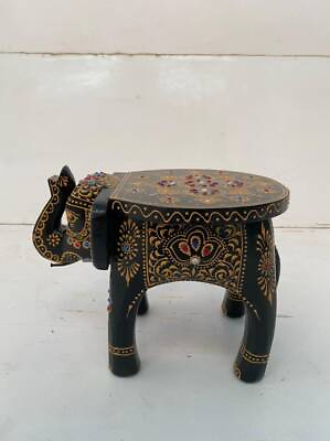 #ad Wooden carved low side table Hand carved and hand painted low table Elephant $196.00