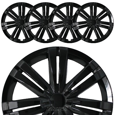 16quot; Set of 4 Black Wheel Covers Snap On Full Hub Caps fit R16 Tire amp; Steel Rim $44.99
