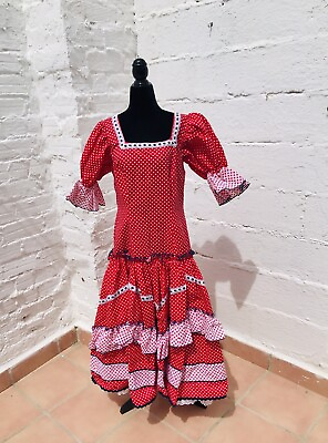 #ad Waist 33quot; Red Polka Dot Vintage Authentic Flamenco Gypsy Dress Maria Cruz Spain $299.00