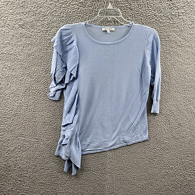 #ad Foxcroft NYC Womens Top Extra Large Blue 3 4 Sleeve Pullover Shirt Ruffle $14.99